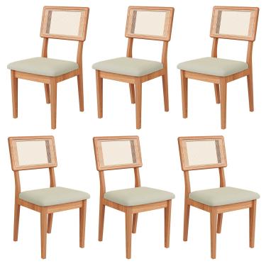 Imagem de Kit 6 Cadeira Estofada com Encosto de Tela Freijó em 100% MDF Cesare Escuro Dalla Costa