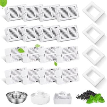 Imagem de 16 pacotes de filtro de fonte de água para gatos para dispensador de cerâmica para cupcake de 2,1 L/2,012 g, 16 filtros de carbono e 4 filtros de espuma para fonte de água de porcelana para animais de