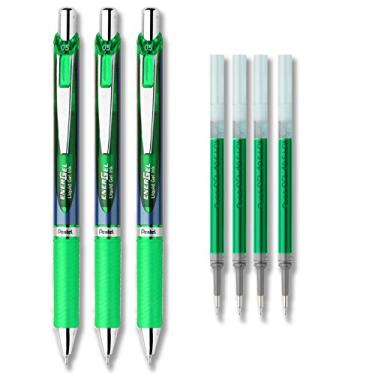 Imagem de Conjunto de canetas de tinta de gel líquido Pentel EnerGel Deluxe RTX, pacote com 3 com 4 refis (verde - 0,5 mm)