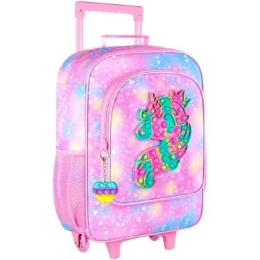 Imagem de gxtvo Mala infantil com rodas para meninas, linda bolsa de mão com rodinhas de unicórnio para crianças pequenas, Mala rosa unicórnio, One Size, Bagagem para meninas