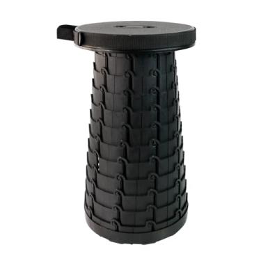 Imagem de Banqueta Redonda Retrátil de Plástico 25x45cm Banquinho Portátil Com Alça (PRETO)