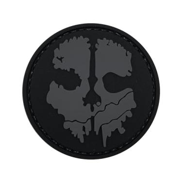 Imagem de uuKen Patch de caveira de PVC Call to Duty 5 cm × 5 cm com fecho de gancho nas costas para coletes, roupas, jaquetas, bolsas, mochilas, chapéus (preto e cinza, 5 cm × 5.1 cm)