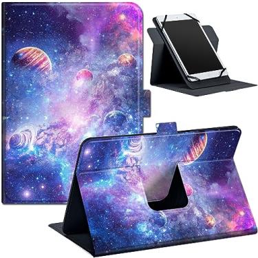 Imagem de Capa universal para tablet para tablets de 9 a 10,5 polegadas, adequada para Fire HD 10, capa fólio com suporte com faixa de fixação ajustável e vários ângulos de visualização, Galaxy Planet