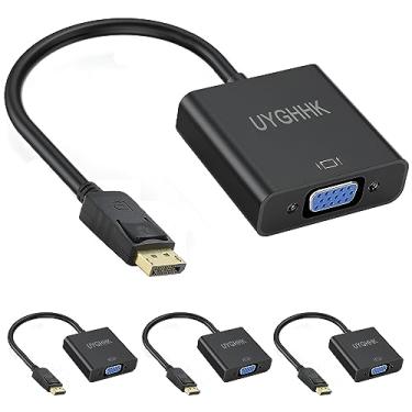 Imagem de UYGHHK Adaptadores DisplayPort para VGA, porta de exibição banhada a ouro DP para conversor VGA (macho para fêmea) para computador, desktop, laptop, PC, monitor, projetor, HDTV 4 peças