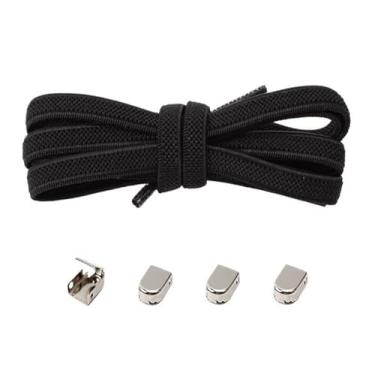 Imagem de No Tie Shoelaces Metal Buckles Elastic For Sneakers One Size Fits All Adult Kids Laces Lazy Sport Rubber Shoestrings(Black)