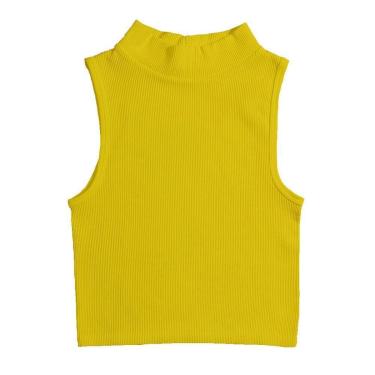 Imagem de Blusa Feminina Cropped Canelado Gola Alta Sem Manga Cavado Regata-Feminino