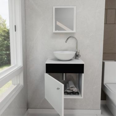 Imagem de Gabinete Armário para Banheiro Suspenso com Pia Cuba e Espelho 44cm Preto