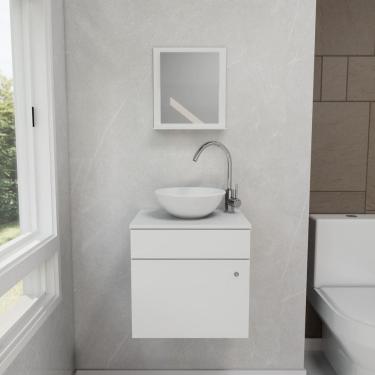 Imagem de Gabinete Armário para Banheiro Suspenso com Pia Cuba e Espelho 44cm Branco