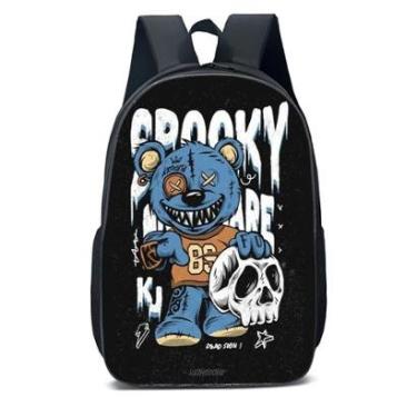 Imagem de MOCHILA ESCOLA INFANTIL JUVENIL ANIME URSO SPOOKY COM CAVEIRA NA MÃO-Unissex