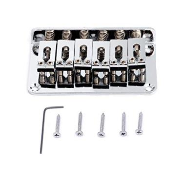 Imagem de Metallor Ponte de guitarra de carga superior Tailpiece fixo Hardtail Saddle Bridge compatível com 6 cordas Fender Strat Tele Style Electric Guitar Parts Chrome.