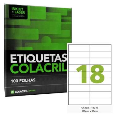 Imagem de Etiqueta Adesiva A4 CA4375 105 x 33 mm 100 Folhas Colacril