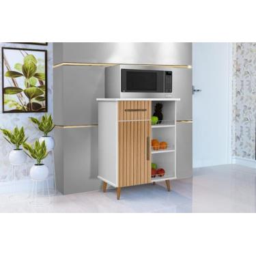 Imagem de Balcão / Fruteira CRIS Estilo Retrô com Pés em Madeira Cor Branco/Ripa