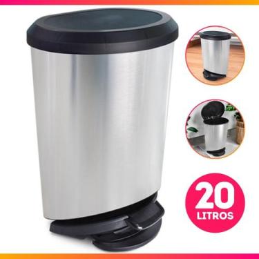 Imagem de ixeira Cozinha Banheiro 20L Pedal Plástico Metalizado Inox - Arqplast,