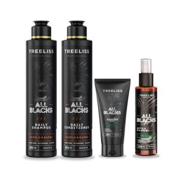Imagem de Kit Barba e Cabelo masculino All Blacks 4 itens treeliss - Treeliss Pr