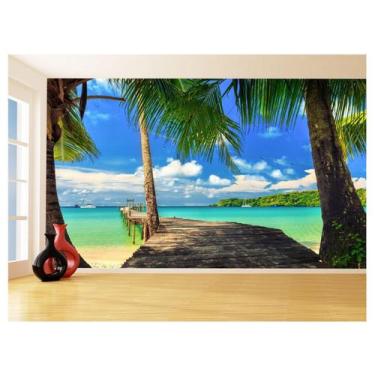 Imagem de Papel De Parede 3D Praia Mar Ponte Madeira Céu 3,5M Npr316 - Você Deco