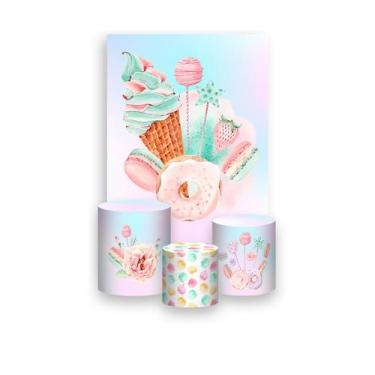 Imagem de Painel De Festa Vertical 1,50 x 2,20 + Trio De Capas Cilindro - Doces 