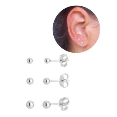 Imagem de Trio 3 Pares Brinco Bolinha Segundo furo Semijoia Banhada A Ouro/Prata