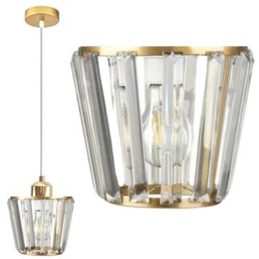 Imagem de Luminária Lustre 15cm Pendente Dourado Metal Cristal Suspenso Teto Gim