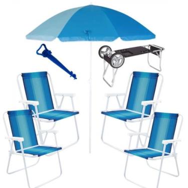 Imagem de Kit Carrinho de Praia com Avanco + 4 Cadeiras de Praia + Guarda Sol e 