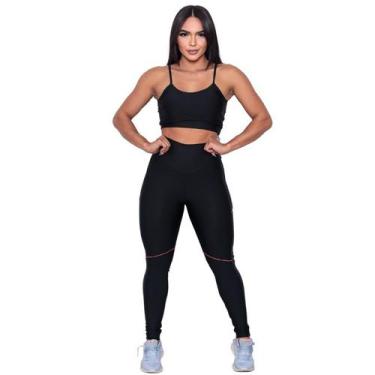 Imagem de Conjunto Preto Basico Feminino Moda Fitness - FLC MODAS, G, Listradinh