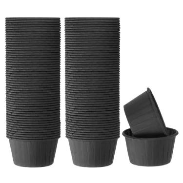 Imagem de HARFINGTON 100 peças de copos de cupcake de 100 ml, tamanho padrão, forros de cupcake de papel, embalagens à prova de gordura, descartáveis para casamento, aniversários, Natal, sobremesa, preto