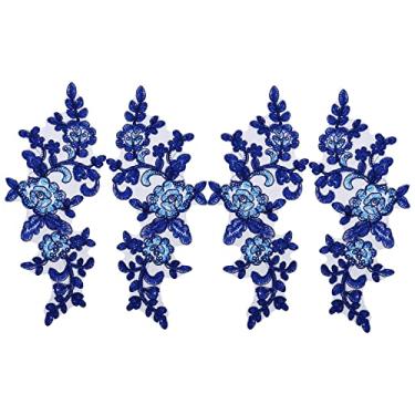 Imagem de Micro Traders 2 pares de apliques de renda de lantejoulas bordadas, espelhados, costurados, flores, colarinho, remendo para motivo de casamento, vestido de noiva, artesanato, faça você mesmo, azul
