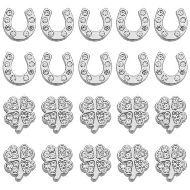 Imagem de SUNNYCLUE 1 caixa, 40 peças, berloques deslizantes de strass, a granel, trevo de quatro folhas, liga metálica, cristal, ferradura, strass completo, glitter, arte, decoração 3D, berloque para fazer