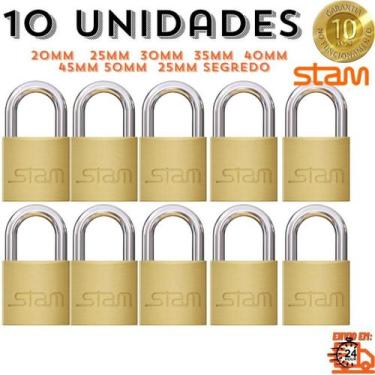 Imagem de KIT 10 Cadeados Stam Original Zamac Latonado 25mm, Segredos Iguais