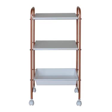 Imagem de Carrinho Mesa Auxiliar Estética 2 Tampo E 1 Bandeja Rose - E-Rogues