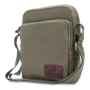 Imagem de Bolsa Transversal de Lona, Masculina/Feminina, com Porta Garrafa (Verde Militar)