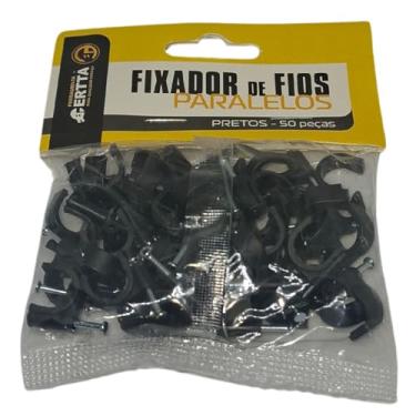 Imagem de Kit com 50 Peças - Fixadores de Fios Paralelos 10mm com Pregos, Cores, Migelo, Migelão, Preto