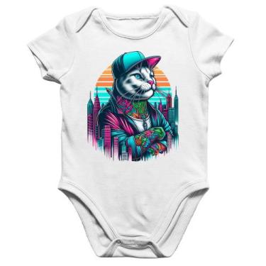 Imagem de Body Bebê Algodão Gato Urbano Arte - Foca na Moda, Branco, P