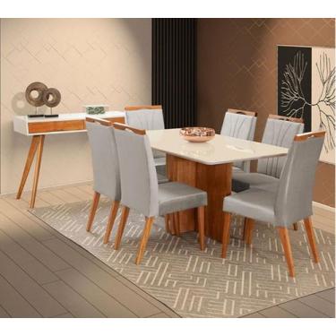 Imagem de Mesa de jantar + 6 Cadeiras Milão tampo Atenas 180 cm Cinza - Gran Dec