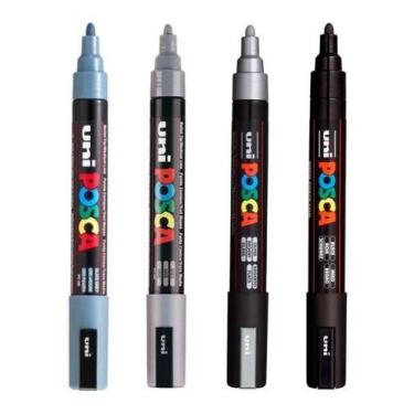 Imagem de KIT POSCA PC-5M Tons de Preto, Cinza Ardósia, Cinza e Prata - UNI