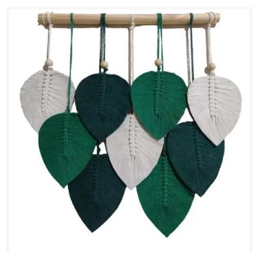 Imagem de Painel de Folhas Verdes em Macramé - Enfeite de Parede - Lilaelolaatel