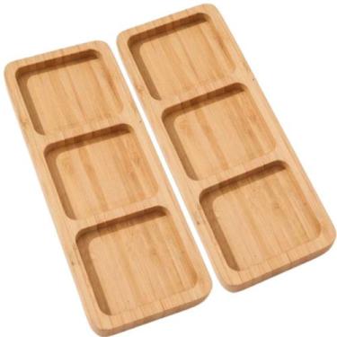 Imagem de Kit 2 Petisqueira de Bambu Com 3 Divisórias Retangular  25cm - Pra vc 