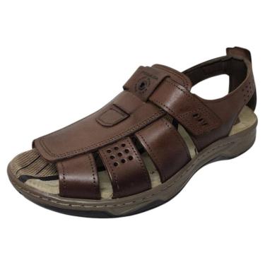 Imagem de Sandália Masculina de Couro Leveza Conforto Casual Pegada