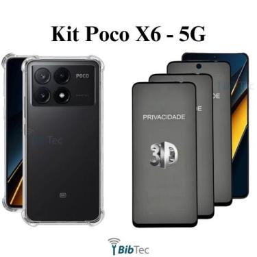 Imagem de Kit 3UN Película 3D Privacidade + Capa Transparente Xiaomi Poco X6 5G 