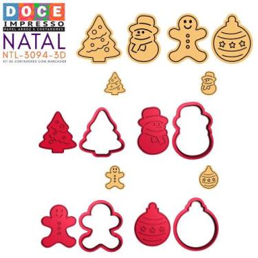 Imagem de Kit 4 Cortadores Árvore Bola Boneco Neve Gingerbread - DOCE IMPRESSO, 