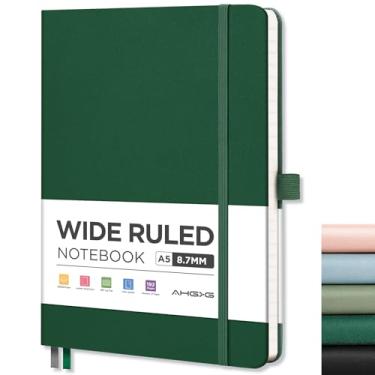 Imagem de AHGXG Caderno pautado – Caderno pautado largo para mulheres e homens, 192 páginas numeradas, papel grosso de 100 g/m2, caderno de couro A5 de capa dura para trabalho, escrita, escola, 14 x 8,7 cm -