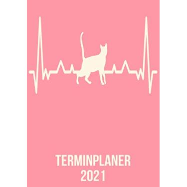 Imagem de Terminplaner 2021: DIN A4 Kalender von 01/2021 - 12/2021 1 Tag = 1 Seite mit großem Tageskalender und großartiger Übersicht. Monatsübersicht, ... kater kitten ecg ekg heartbeat herzschlag