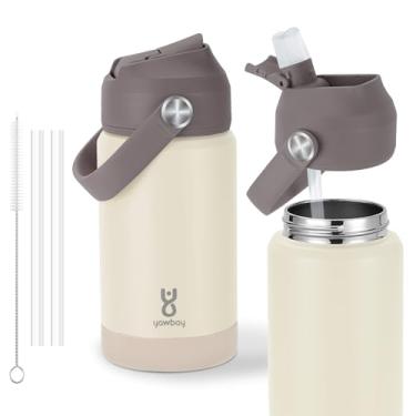 Imagem de Garrafa de água infantil isolada com tampa de canudo e alça de silicone, garrafa de água infantil à prova de vazamento de 340 g para meninos e meninas, parede dupla a vácuo de aço inoxidável com base