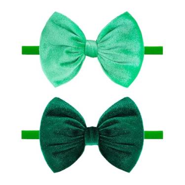 Imagem de YanJie St. Patrick's Bandanas para bebês, laços de veludo verde, trevo trevo, acessórios de cabelo para recém-nascidos e meninas