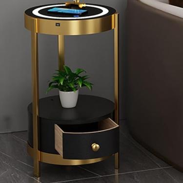 Imagem de Mesa lateral com portas USB, mesa de cabeceira com estação de carregamento sem fio e luzes de LED, mesa de cabeceira inteligente para quarto, sala de estar (decoração não incluída)