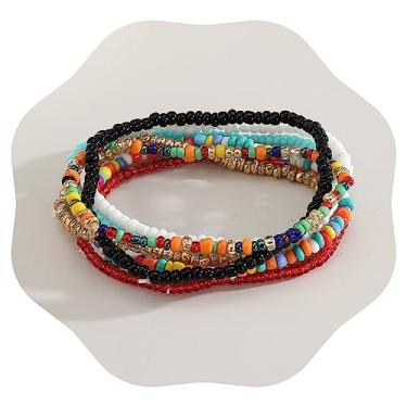 Imagem de JWICOS 7 peças pulseira africana com contas boho para mulheres contas coloridas de semente de estiramento pulseiras arco-íris pulseira de contas de vidro elástico acessórios de corrente de mão