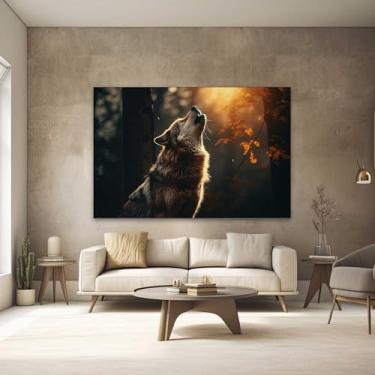 Imagem de Quadros Decorativos para Quarto Sala 130x90 Lobo Paisagem Grande Escritório Hall