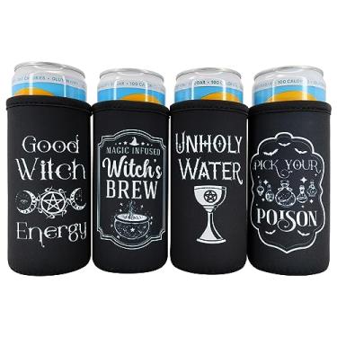 Imagem de AWESOMETIVITY Witchy 12Oz Slim Can Coolers- Presente de Natal Gótico para Mulheres, Cesta Boo Adulta para Ela, Acessórios de Carro Góticos, Refrigerador de Lata Alta e Fina Isolada (Lata Fina De 12 Oz