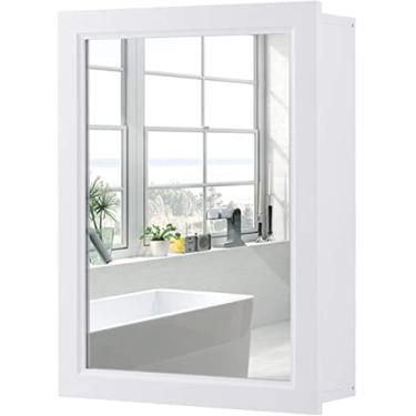 Imagem de LUARANE Armário de remédios para banheiro com espelho, armário espelhado montado na parede com prateleira ajustável, armário organizador de armazenamento para banheiro, sala de estar, entrada (branco)