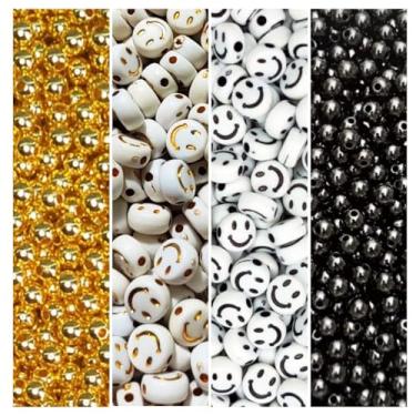 Imagem de 400 Miçanga Entremeio Letra Coração Smile Pérola Missanga Bijuteria Artesanato (Smile PB e Dour)