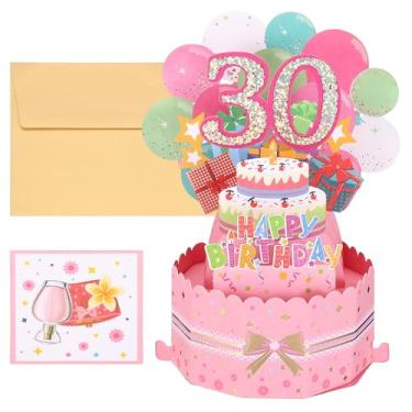 Imagem de PATIKIL Cartão de aniversário de 30 anos, cartão de aniversário pop-up engraçado cartão de feliz aniversário doce 3D com cartão de felicitações e envelope para mulheres menina menino mãe presente